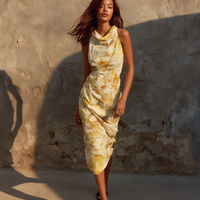 Women's Minimalist Ombré Print Cowl Neck Sleeveless Midi Dress MDZ2327D8Y