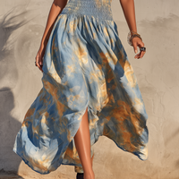 Women's Vacation Off-Shoulder Short-Sleeve Maxi Dress With Watercolor Ombré Print MDZ2374D3Y