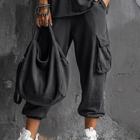Women's Casual Style Dark Gray Cotton Blend Sleeveless Top + Jogger Cargo Pants Set MDZ2365D7GMJ
