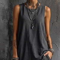 Women's Casual Style Dark Gray Cotton Blend Sleeveless Top + Jogger Cargo Pants Set MDZ2365D7GMJ