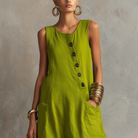 Women's Minimalist Loose-Fit Linen-Blend Sleeveless Jumpsuit With Asymmetrical Buttons MDZ2567D3Y