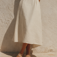 Women's Minimalist White Sleeveless A-Line Cotton-Linen Midi Dress MDZ2529D3ZJW