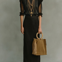 Women's All-Black Satin & Cotton Two-Piece Set With Ruffled Sheer Details, Contemporary Elegant Sophisticated Outfit MDZ2769D7LYL