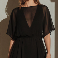 Women’s Black Sheer Chiffon High-Low Dress With Dolman Sleeves & Lining MDZ2795D7T