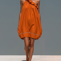 Women’s Orange Linen-Blend One-Shoulder Ruffled Mini Dress With Embroidered Hem MDZ2835D6T
