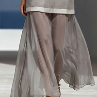 Women’s Grey Plaid Sleeveless Tunic Top & Sheer Chiffon Maxi Skirt Two-Piece Set MDZ2824D9T