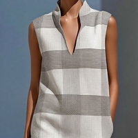 Women’s Grey Plaid Sleeveless Tunic Top & Sheer Chiffon Maxi Skirt Two-Piece Set MDZ2824D9T