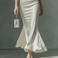 Women’s Sage Green Sleeveless Collared Shirt & Ivory Satin Mermaid Midi Skirt Two-Piece Set MDZ2812D0T