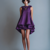 Women's Elegant Satin Mini Dress With Petal Collar, Sleeveless Design, And Ruffled Hem MDZ2848D7Y