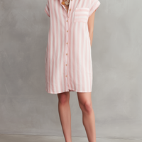 Women's Minimalist Striped Single-Breasted Cap-sleeves Mini Shirt Dress MDZ2877D1Y
