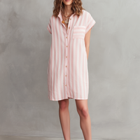 Women's Minimalist Striped Single-Breasted Cap-sleeves Mini Shirt Dress MDZ2877D1Y