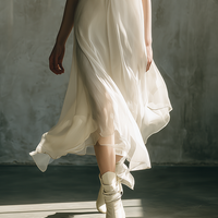 Women's Minimalist & Elegant Casual Off-White Chiffon Layered Sleeveless Midi Dress MDZ2799D6ZJW