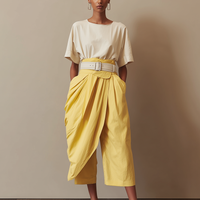 Women's Minimalist Yellow Cotton-Linen Cropped Wide-Leg Pants MDZ2812D2ZJW