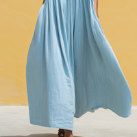 Women's Minimalist Vacation-Style Blue Cotton-Linen Ankle-Length Strappy Dress MDZ2881D3ZJW