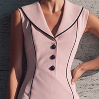 Women's Elegant Pink Knitted Cotton Blend Color-Blocked Trim Collar Sleeveless Slim Fit Midi Dress MDZ2483D1GMJ