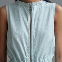 Women’s Minimalist Light Blue Cotton Blend Sleeveless Vest With Metal Double-Ended Zipper And Fitted Waist MDZ2889D2GMJ