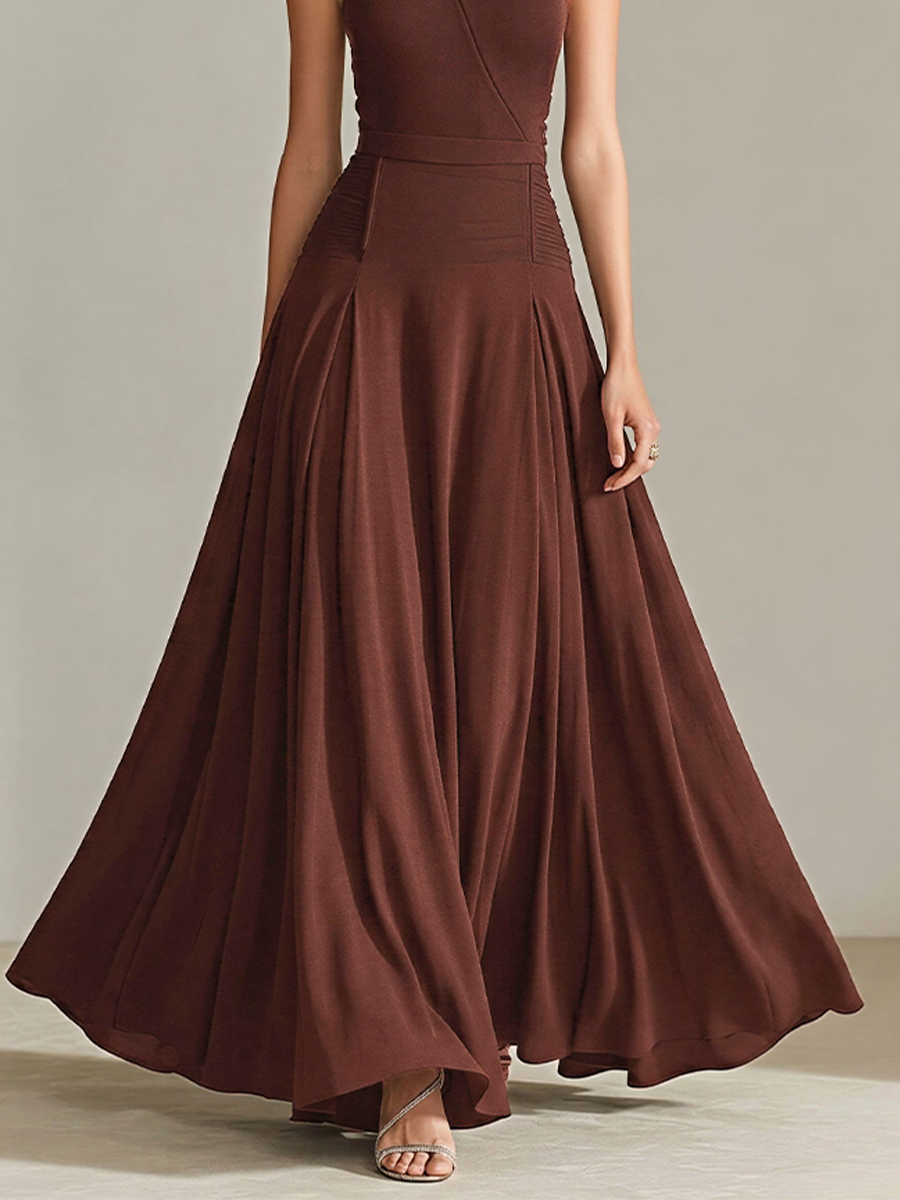Women's Chocolate Brown Jersey Gown With One-Shoulder Strap & A-Line Skirt, Timeless Elegant Bridesmaid Dress MDZ2928D4LYL