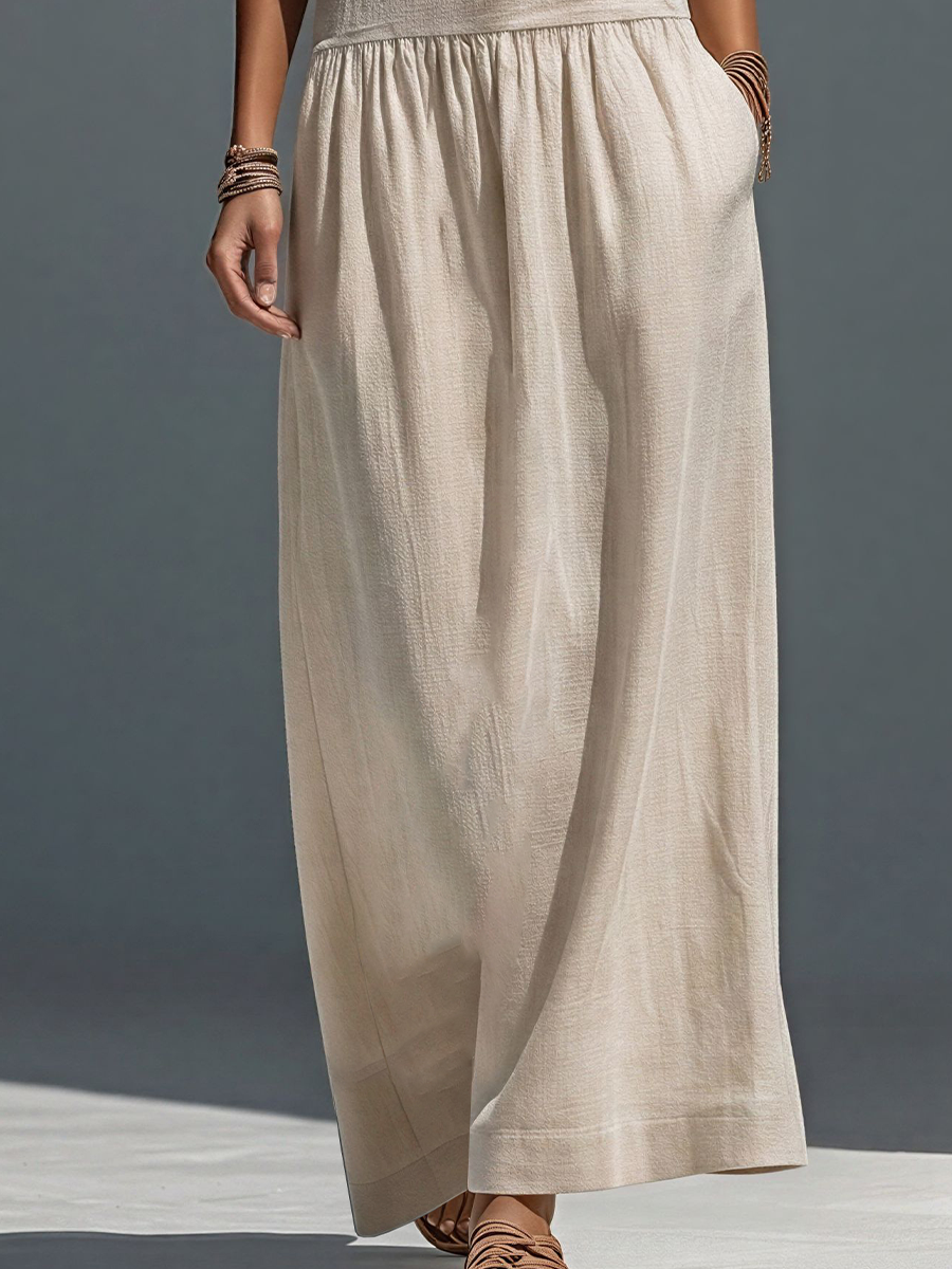 Women’s Beige Linen-Blend Sleeveless Hooded Maxi Dress MDZ2928D2T