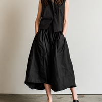 Women's Minimalist Commuter-Casual Faux Two-Piece Cotton-Linen Black Sleeveless Midi Dress MDZ2942D6ZJW