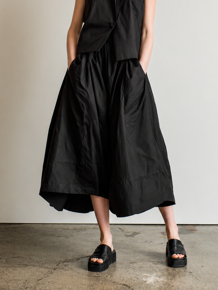 Women's Minimalist Commuter-Casual Faux Two-Piece Cotton-Linen Black Sleeveless Midi Dress MDZ2942D6ZJW