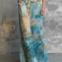 Women's Elegant Watercolor-Print Chiffon Sleeveless Blouse And Skirt Set MDZ2915D7Y