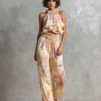 Women's Elegant & Minimalist Sleeveless Blouse With Watercolor Ombré Print And Ruffles, Paired With Straight-Leg Trousers Set MDZ2962D5Y
