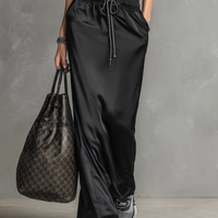 Women's Minimalist Satin Crew Neck Sleeveless Drawstring Maxi Dress MDZ2995D5Y