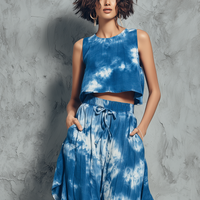 Women's Minimalist Tie-Dye Print Sleeveless Blouse & Ruffled Wide-Leg Pants Set MDZ2917D2Y