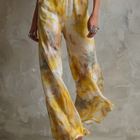 Women's Elegant Watercolor-Print Chiffon Jumpsuit — Halter Neck With Ruffles And Straight-Leg Fit MDZ2940D9Y