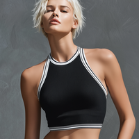 Women's Athleisure Ribbed Knit Sleeveless Tank Top & Drawstring Striped Maxi Skirt Set MDZ2912D4Y