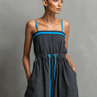 Women's Minimalist Striped Color-Block Jumpsuit — Spaghetti Strap, Square Neck, Drawstring, And Balloon Pants MDZ2991D2Y
