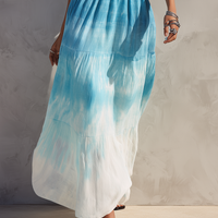 Women's Minimalist Linen-Blend Ombré Print Off-Shoulder Short-Sleeve Maxi Dress MDZ2905D9Y