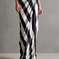 Women's Minimalist Satin Striped Print Asymmetrical Spaghetti Strap Maxi Dress MDZ2911D2Y