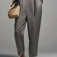 Women's Commuter Style Gray Linen-Cotton Blend V-Neck Contrast Binding Sleeveless Jumpsuit(Belt Not Included) MDZ2950D7GMJ