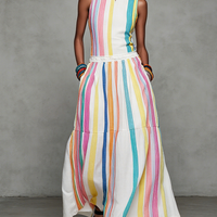 Women's Casual Colorful Woven Sleeveless Maxi Dress With Round Neck MDZ2995D0LXY