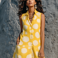 Women's Minimalist Sleeveless Wide-Leg Jumpsuit With Irregular Polka Dot Print And Single-Breasted Front MDZ3090D5Y