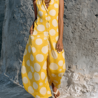 Women's Minimalist Sleeveless Wide-Leg Jumpsuit With Irregular Polka Dot Print And Single-Breasted Front MDZ3090D5Y