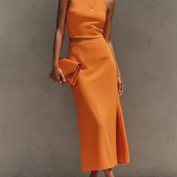 Women's Burnt Orange Sleeveless Co-Ord Set With Crop Top & High Waist Pencil Skirt, Chic Formal Casual Outfit MDZ3064D1LYL