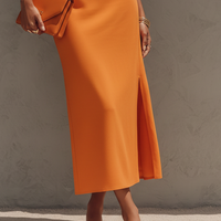 Women's Burnt Orange Sleeveless Co-Ord Set With Crop Top & High Waist Pencil Skirt, Chic Formal Casual Outfit MDZ3064D1LYL