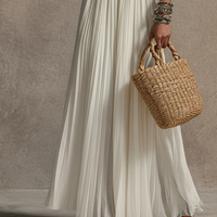 Women's Elegant White Chiffon V-Neck Pleated Sleeveless Maxi Dress(Belt Not Included) MDZ3099D8GMJ