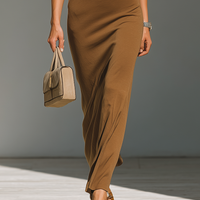 Women’s Brown Ribbed Short-Sleeve Maxi Dress With Cutout Square Neck & Ruched Bust MDZ3064D8T