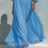 Women’s Blue Tencel Cold-Shoulder Halter Crop Top & Maxi Skirt Two-Piece Set MDZ3071D1T