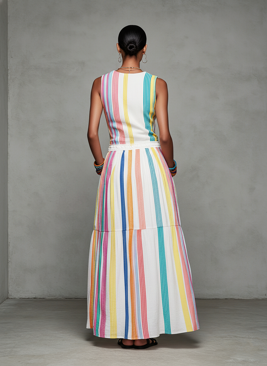 Women's Casual Colorful Woven Sleeveless Maxi Dress With Round Neck MDZ2995D0LXY