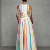 Women's Casual Colorful Woven Sleeveless Maxi Dress With Round Neck MDZ2995D0LXY