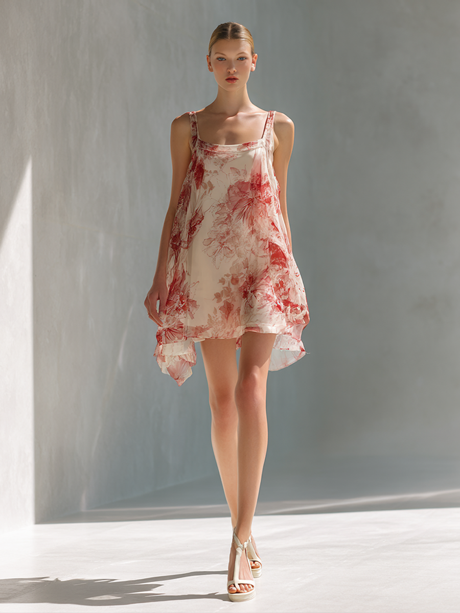Women's Simple Floral Print Flowy Sleeveless Mini Dress MDZ0718E0ZRK