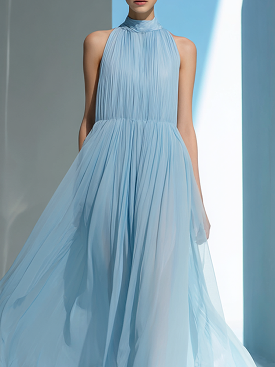 Women's Simple Pleated Backless Chiffon Maxi DressMDZ0703E2ZRK