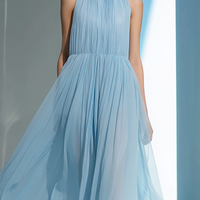 Women's Simple Pleated Backless Chiffon Maxi DressMDZ0703E2ZRK