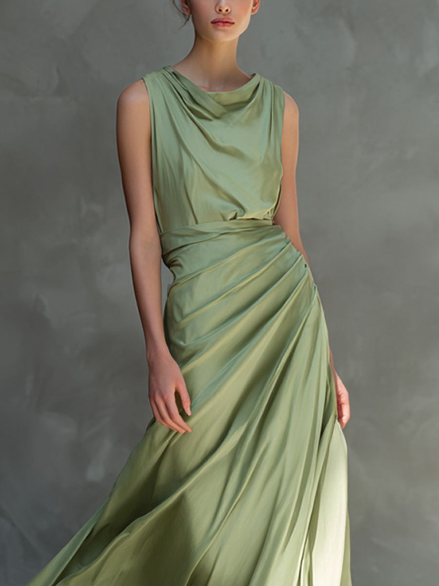Women's Minimalist Draped Sleeveless Satin-Blend Maxi DressMDZ0738E3ZRK