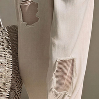 Women’s Beige Linen-Blend Sleeveless Polo Top & Mesh-Panel Wide-Leg Pants Two-Piece Set MDZ0757E6T