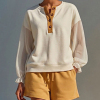 Women’s Off-White Sheer-Sleeve Henley Sweatshirt & Mustard Drawstring Shorts Two-Piece Set MDZ0734E0T